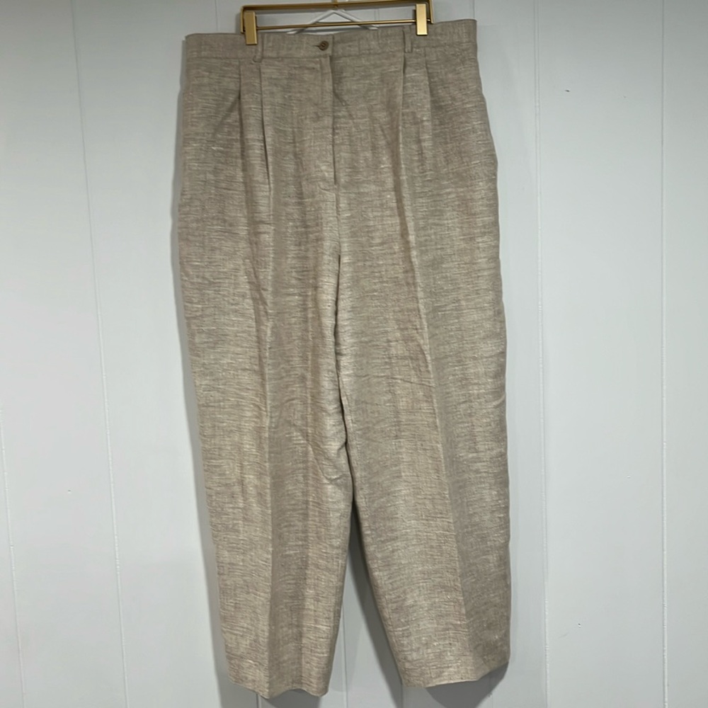Talbots Wms 20 Tan Bristol Crop Pant 100% Linen Casual Office Coastal Beachy